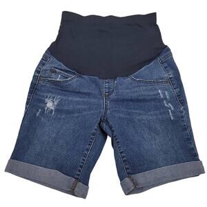 A-Glow Maternity Women's Distressed Rolled Hem Bermuda Denim Shorts 6